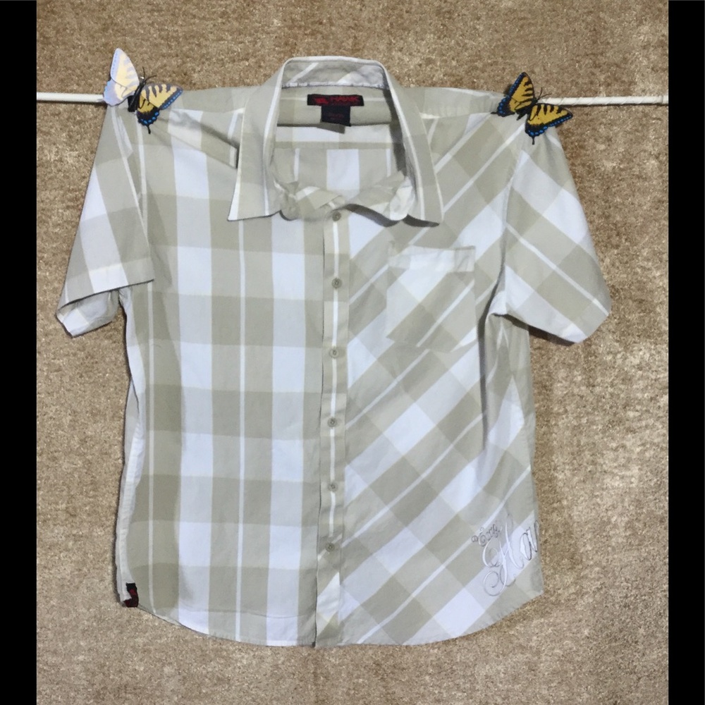 TONY HAWK Men's short sleeved button up, L…